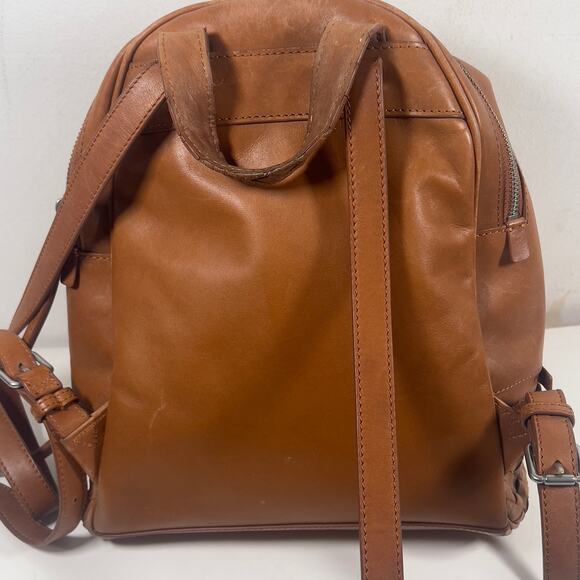 Vintage Liebeskind Berlin Brown Leather Backpack Adjustable Strap Zippered Woven - Picture 13 of 16